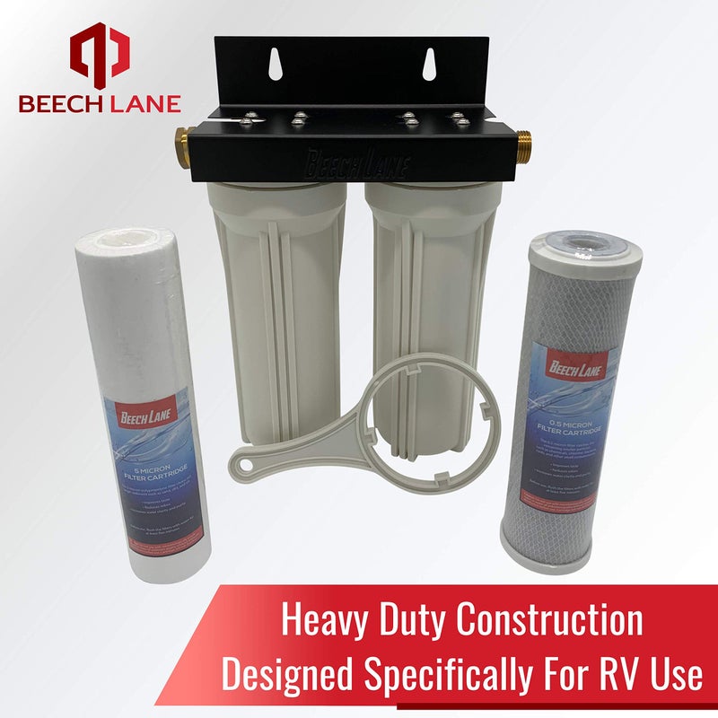 Beech Lane External RV Dual Water Filter System, Leak-Free Brass Fittings, Mounting Bracket and Two Filters Included, Sturdy Construction is Built to Last - Image 3